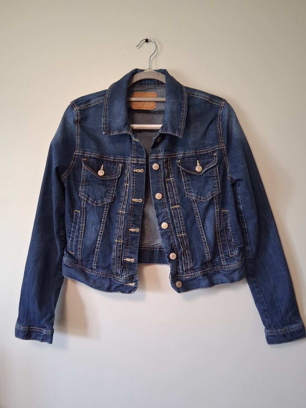 Amethyst Jeans Cropped Mid Wash Blue Denim Jacket Size L Y2K 2000's